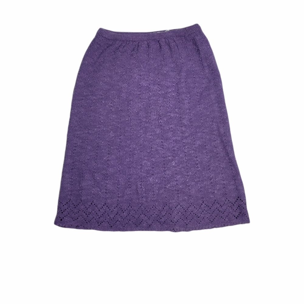 VINTAGE 80s skirt‎ purple pull on knit purple midi L